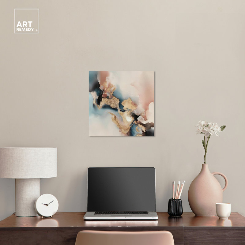 16" x 16" Blue and Rose Abstract Canvas Wall Art