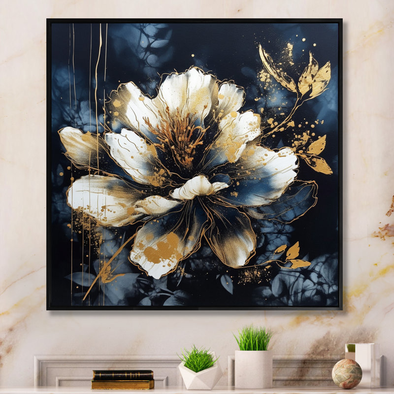 Fleur d'œillet Ruchie IV sur toile, H 16 po x l 16 po x P 1 po, Cadre flottant noir