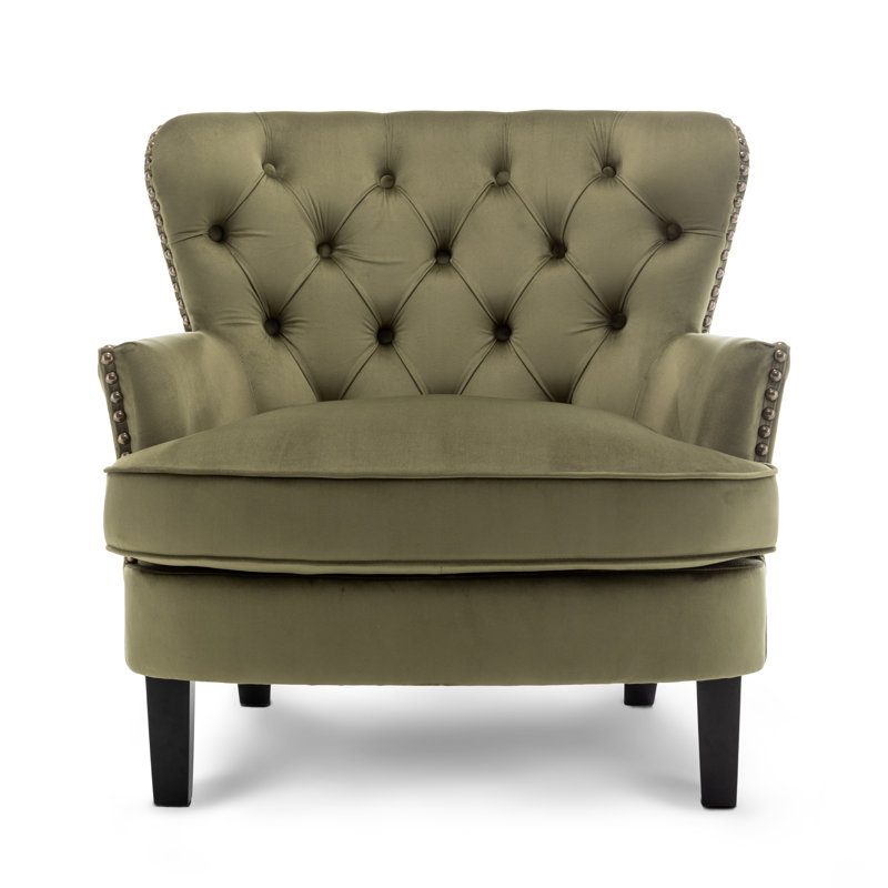 Higgenbotham Velvet Wingback Accent Chair with Button-Tufted Back and Nailhead Trim, Sage Green Velvet