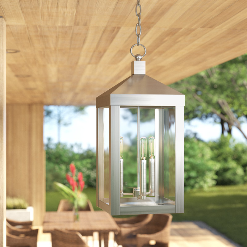 Lanterne suspendue d'extérieur à 3 lumières Inniss, Nickel brossé, H 24 po x l 10,5 po x P 10,5 po