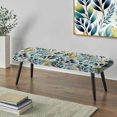 Motif botanique de feuillage aquarelle bleu - banc noir rembourré botanique