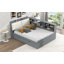 Lit plateforme en bois avec lit gigogne, tablettes et tête de lit-1067365782