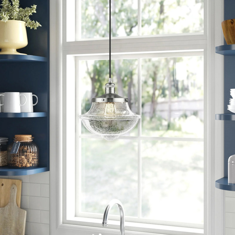 Luminaire suspendu simple à 1 lumière Baptiste, Grainé, Ampoule DEL 6 watts Vinage, Nickel satiné brossé
