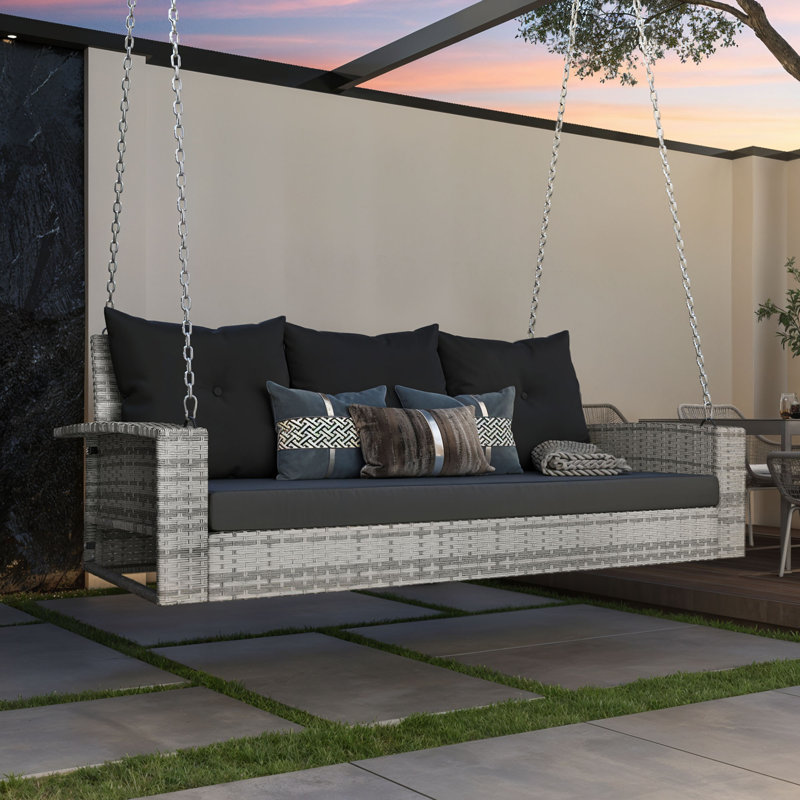 Balancelle Balconera pour 3 personnes avec coussins, Bleu marine / Noir