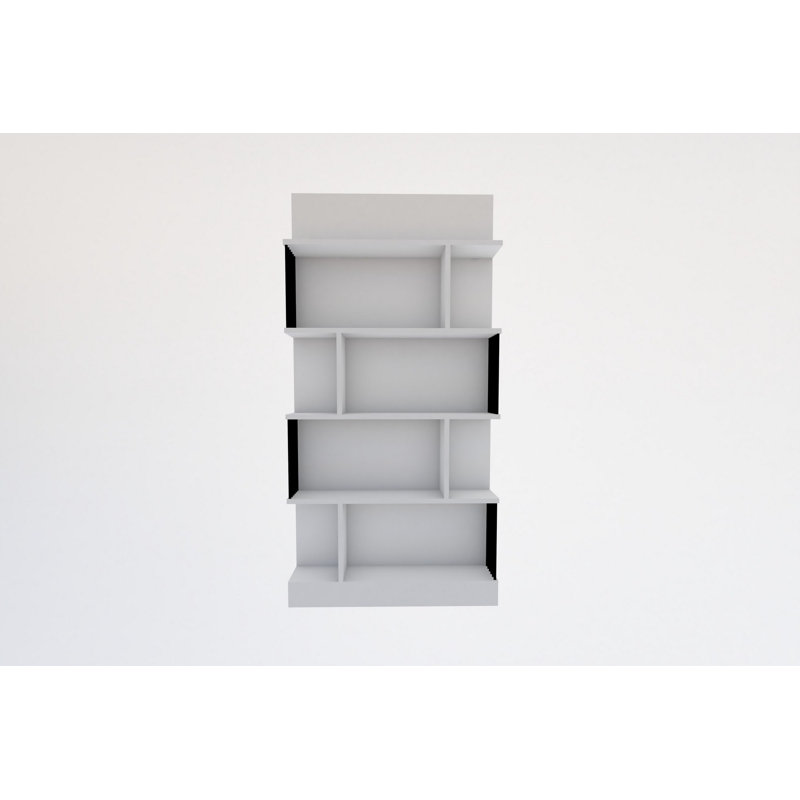 Bibliothèque moderne blanche, 5 tablettes, 31,5 po x 63,0 po x 8,6 po | 100% panneau de particules enduit de mélamine, épaisseur: 0,7 pouce | Conception murale pour un rangement supplémentaire, décoration intérieure élégante et fonctionnelle