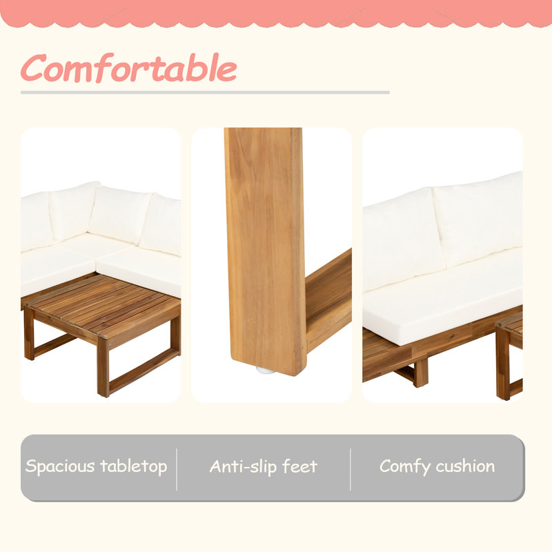 Ensemble de canapé modulaire d'extérieur en bois d'acacia 4 pièces, design moderne