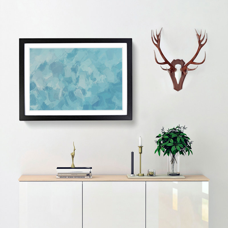 The Blue Waters in Abstract - Picture Frame Painting Print, 48cm H x 65cm W x 2cm D, Black Framed