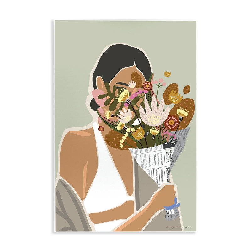 Femme et plante, art mural sur bois par Reinders, H 19 po x l 13 po