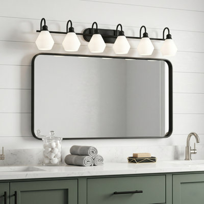 6-Light Dimmable Vanity Light with Geometric Frosted Glass Shades for Bathroom