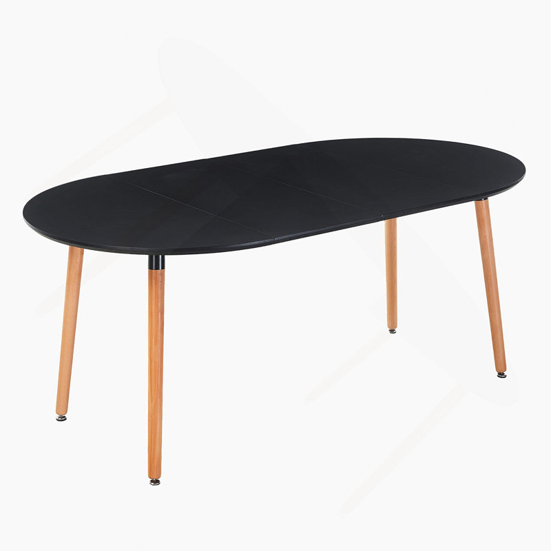 Table de salle à manger extensible, 100/140 / 180X100x75cm, pieds en bois, table en bois aggloméré noir, Black