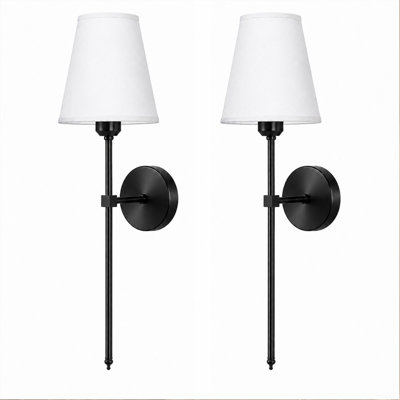 Set of 2 Modern Classic Armed Wall Sconces with Fabric Shades, Hardwired Wall Lights