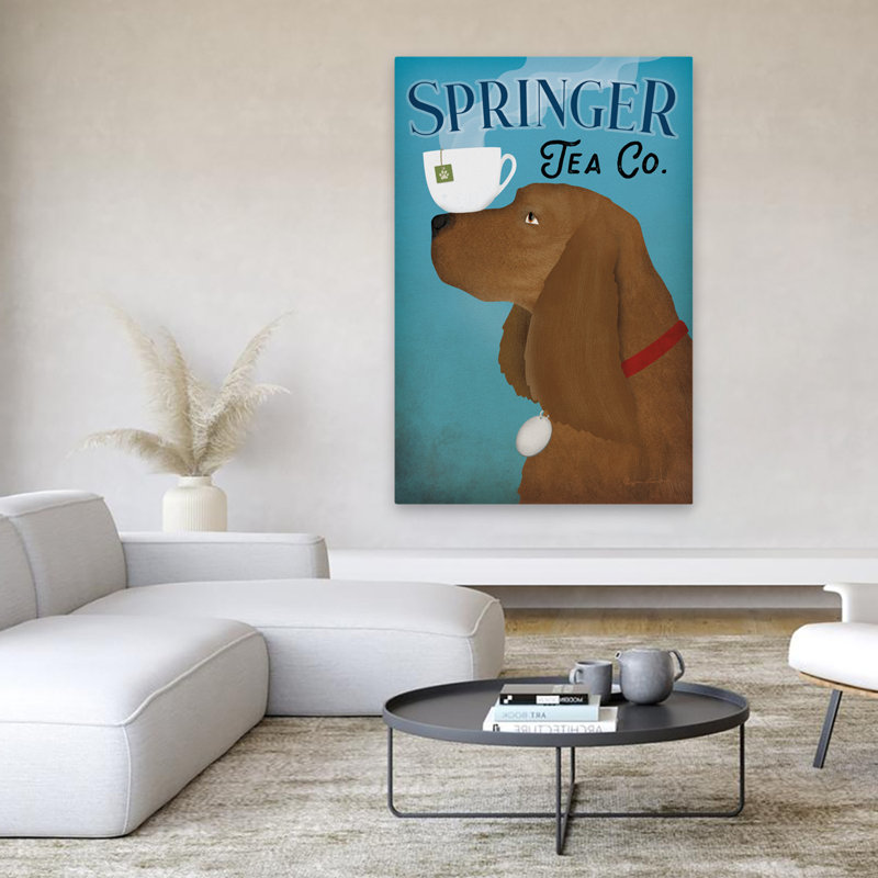 Brown Springer Tea Co - Publicité, art noir, bleu, H 60 po x l 40 po