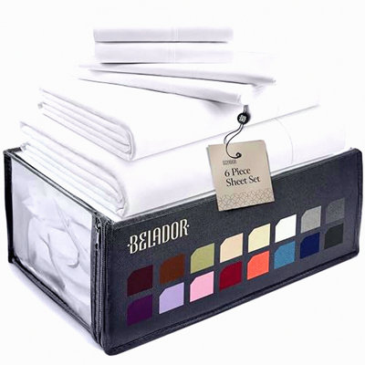 Luxury Silky Soft White Bed Sheet Set - 6 Piece Deep Pocket Sheets with Elastic, Breathable Hotel Quality Pillowcase Set - Wrinkle Free Oeko-Tex Certified Sheets