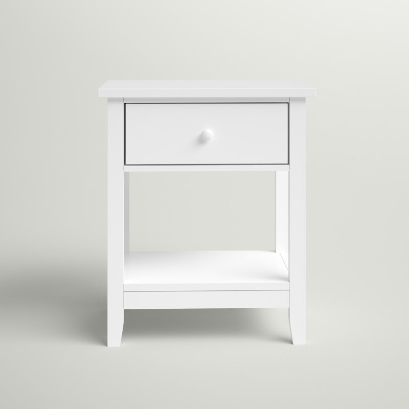 Atila End Table, 2-Tier Side Table With Drawer And Storage Shelf, Modern Beside Table For Bedroom, Living Room, White