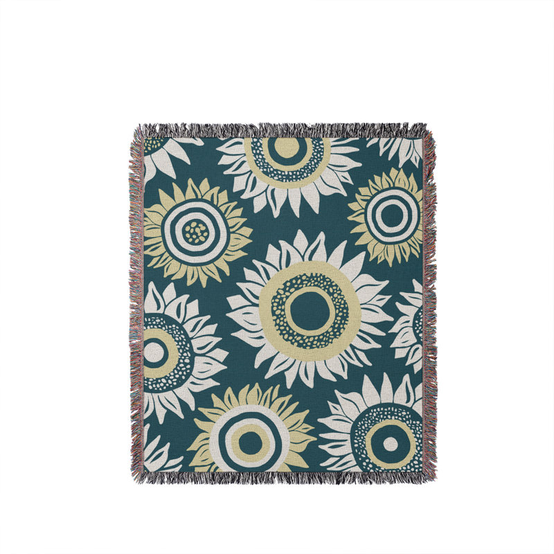 Jeté en coton Frannie Sunflowers, Bleu sarcelle, 60 x 60