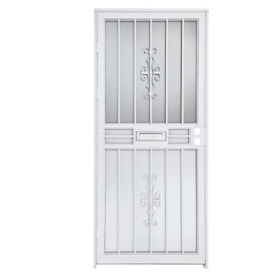 Porte de sécurité en acier gris de luxe Grisham, porte de tempête en fer 36 x 80 pouces avec boîte aux lettres