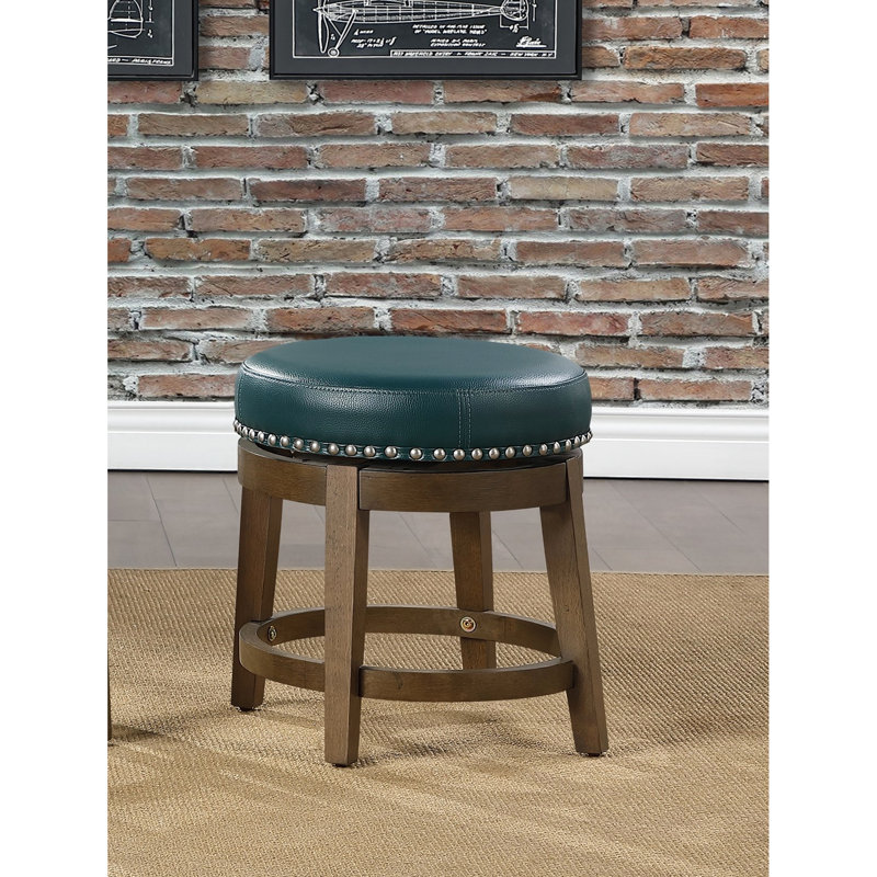 De 2 tabourets ronds, siège pivotant à 360 degrés en similicuir, décoré avec garniture cloutée, structure en bois massif pour salle à manger rotative 2 pièces ornée d'une finition brune