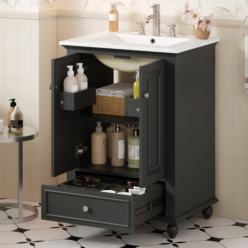 Meuble-lavabo 24 po avec comptoir en céramique, Noir