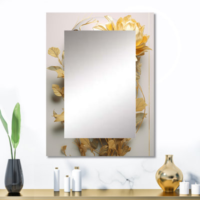 White and gold woman portrait with leaves II - Large Wall Mirror On Metal