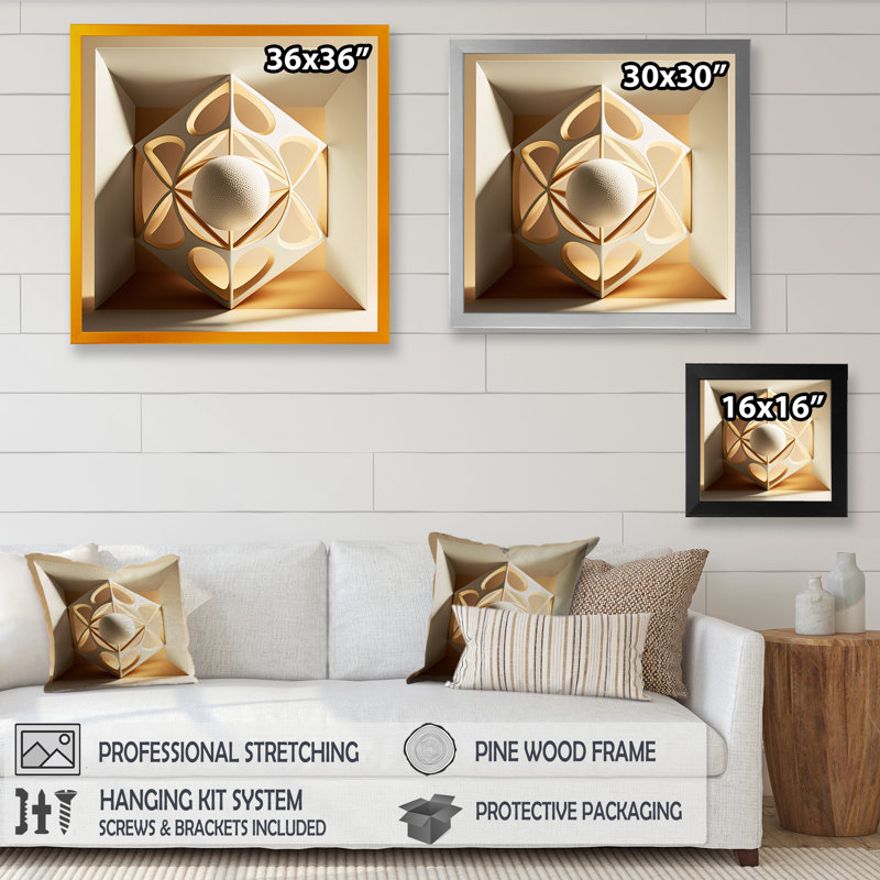 " Monochrome Sacred Geometry I ", Black Picture Framed Canvas, 16" W x 16" H