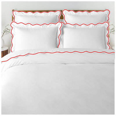 400TC Cotton Scallop Embroidery Sateen Solid Duvet Cover Set