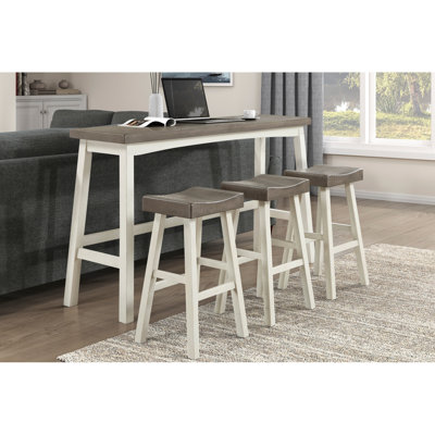Transitional 4-Piece Pub Height Set Table and Bar Stools Solid Rubberwood Furniture