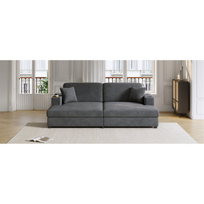 Canapé-lit 86,5 po surdimensionné avec méridienne 86,5 po avec deux ports USB, deux porte-gobelets et deux coussins décoratifs pour le salon et la chambre à coucher, gris foncé