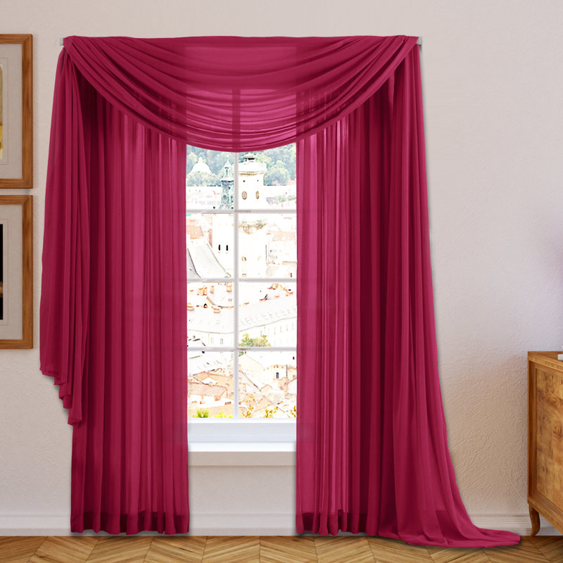 Daxin Sheer Voile Rod Pocket Curtain Panels (Set of 2), Hot Pink, 54" W x 84" L