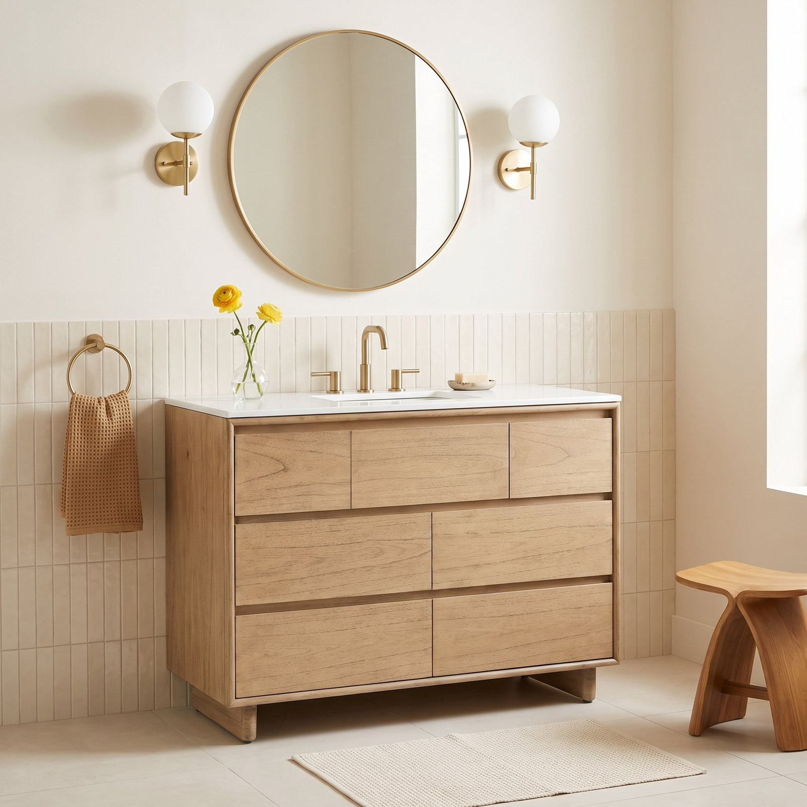 Soleil Pine Single Bathroom Vanity, Natural, 48"
