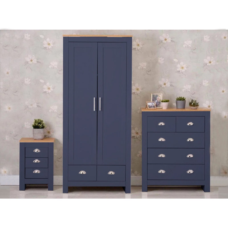 Borotice 3 Piece Bedroom Set, Blue/Oak