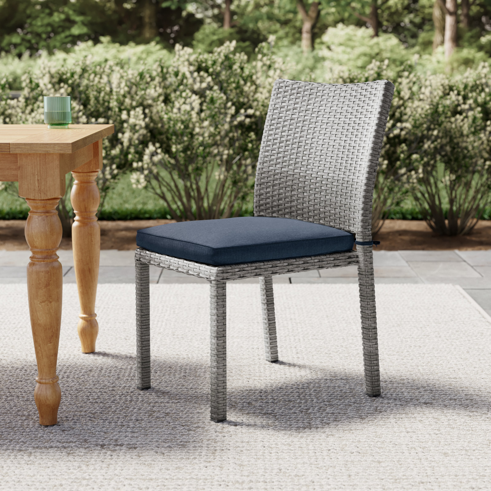 Alyisa Premium All-Weather Wicker Outdoor Stacking Dining Side Chair with Cushion, Gray, Gray