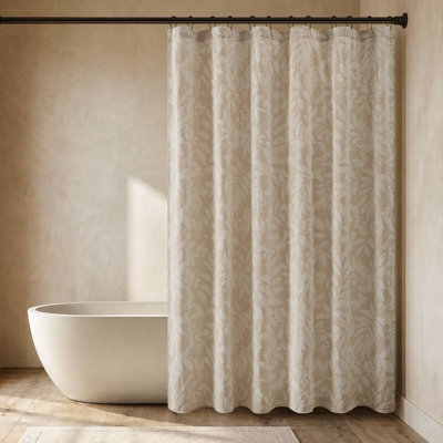 Rideau de douche Harbor House Solace Leaf Beige en mélange de coton, 1 pièce, 183 x 183 cm, jacquard botanique en mélange de coton