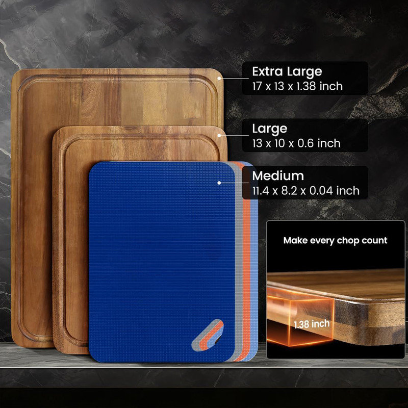 Acacia Wood and Plastic Rectangular Cutting Board Set with Holder