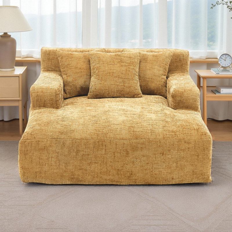 Canapé-lit Chenille Lazy avec 3 oreillers, Jaune