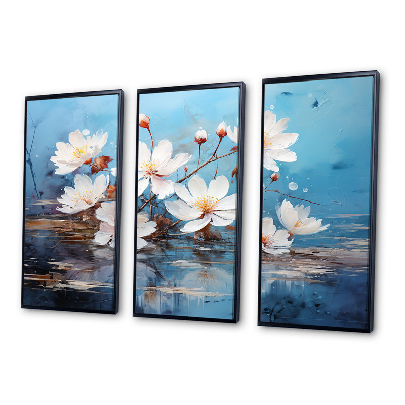 «Reflection Lotus Stillness Meditation», ensemble d'art sur toile Lotus, H 28 po x l 36 po x P 1 po, Cadre flottant noir