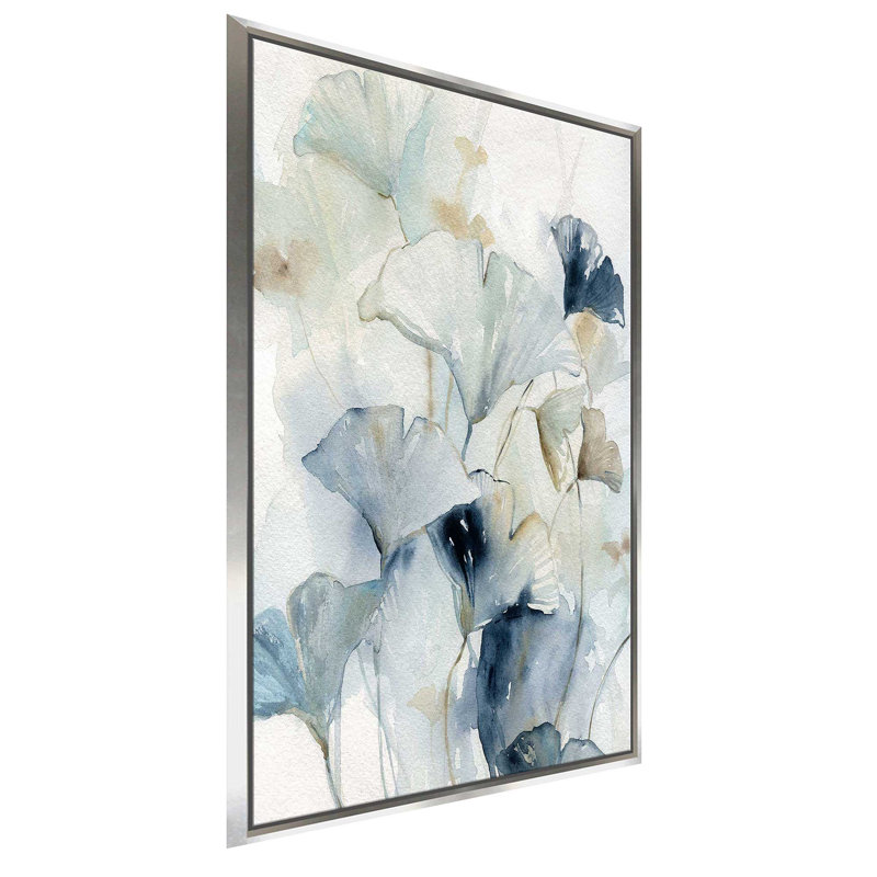 Indigo Ginkgo I par Carol Robinson - Peinture, L 31,5 po x H 51,5 po, Cadre noir