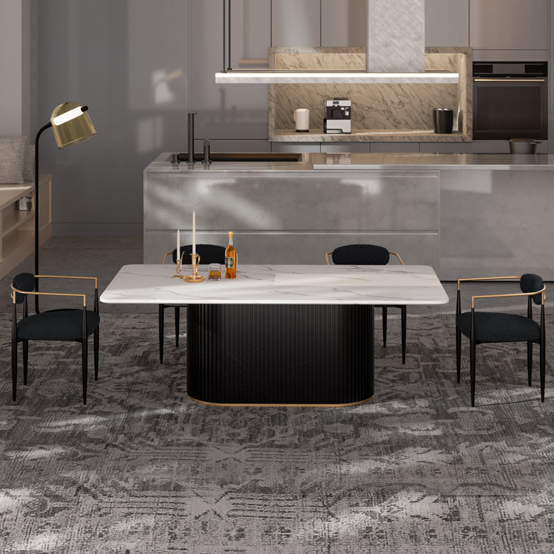 Velora 5 - Piece Modern Faux Marble Dining Set with Pedestal Dining Table and Armchair, Black