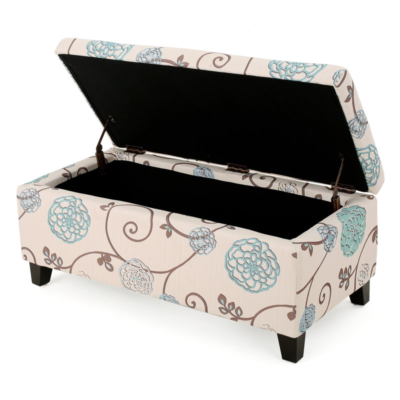 Repose-pieds de rangement rectangulaire à motif floral de 39 po de largeur Yara, Polyester à motif floral beige
