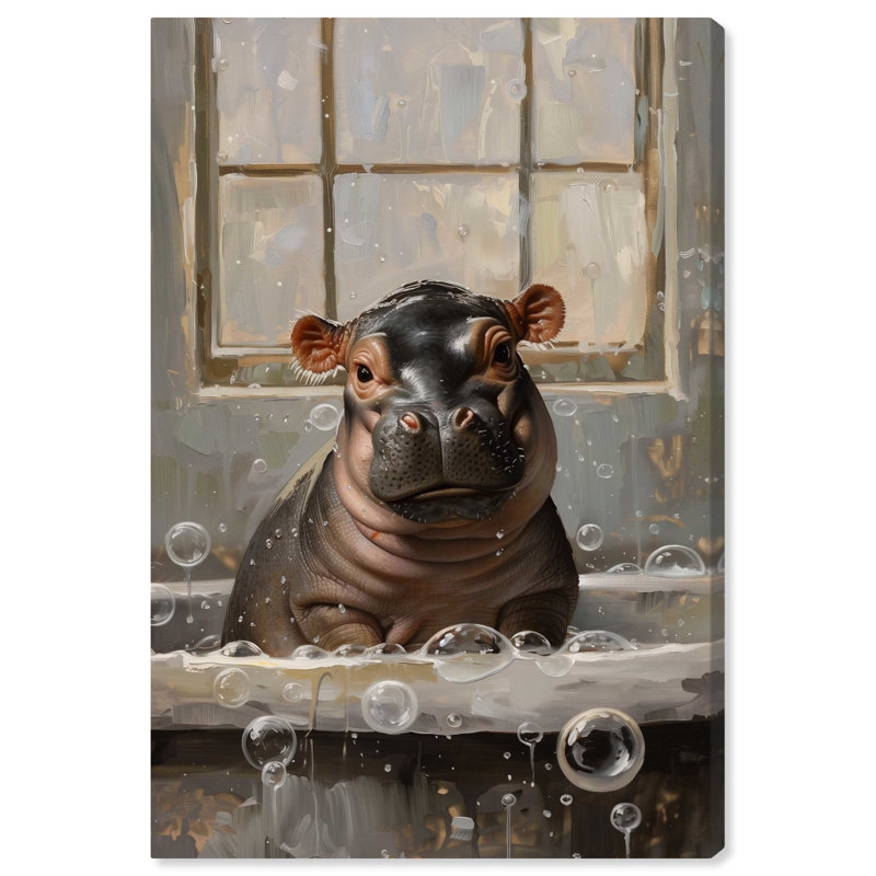 Art de la salle de bain de bébé hippopotame dans la jungle par Dakota Fields, Toile tendue, H 30 po x l 20 po