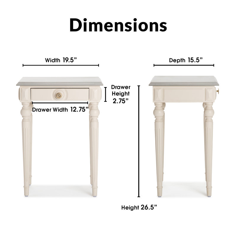 Cream and Gray Wood Side Table with Drawer and Fluted Legs