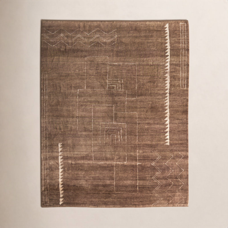 Tapis brun à motif abstrait moderne Monaco, Rectangle 7 pi 9 po x 9 pi 9 po