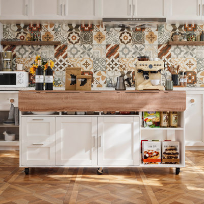 63"W Kitchen Island With Leaf And Wheel by Latitude Run