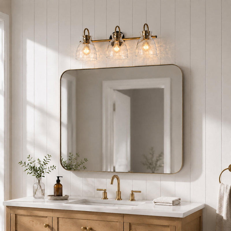 Almine 23" W 3-Light Iron Vanity Light with Textured Glass Shades