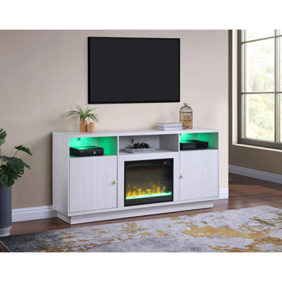 Fireplace TV Stand Console With Heater, LED Light, Cabinets, Shelves