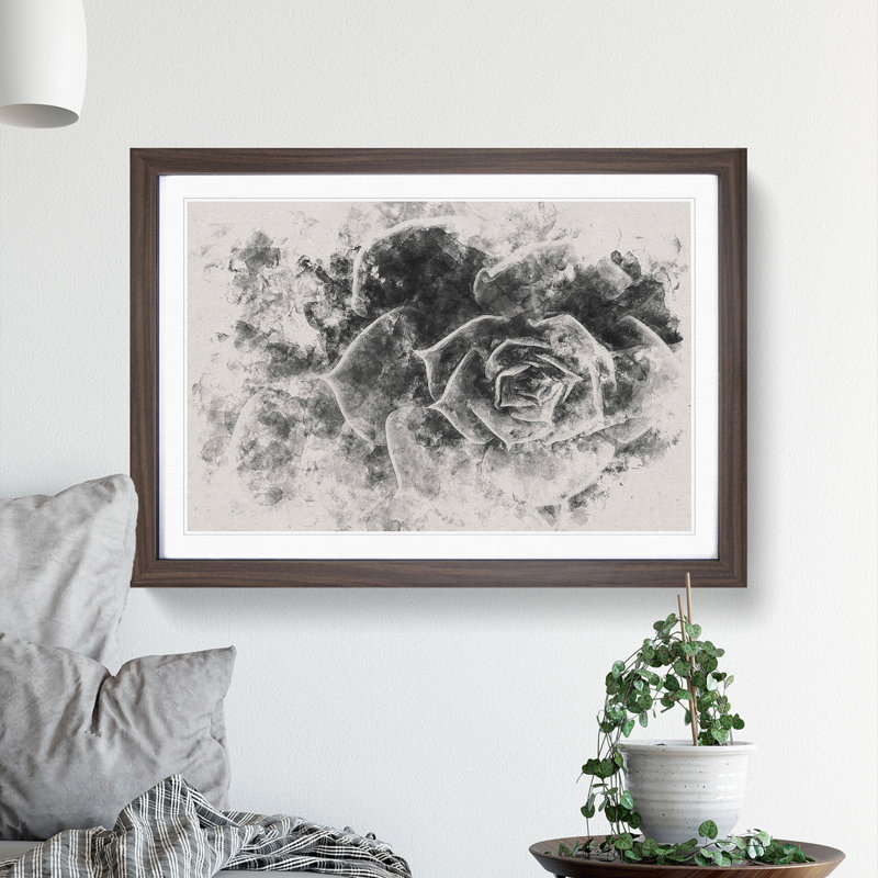 Succulent Plant Watercolour - Picture Frame Graphic Art Print, 40cm H x 60cm W x 2cm D, Walnut Framed