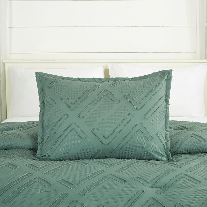 Debroah Green Clip Jacquard Geometric Full Comforter Set