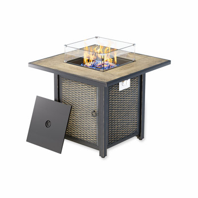 Table de foyer d'extérieur au propane avec couvercle H 25,2 po x l 30 po