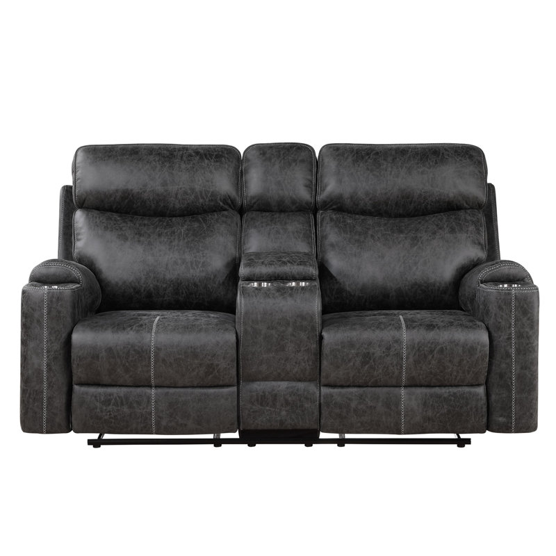 Hirah Dark Gray Microfiber Manual Recliner Loveseat With Cupholder Function And Built-In USB Port