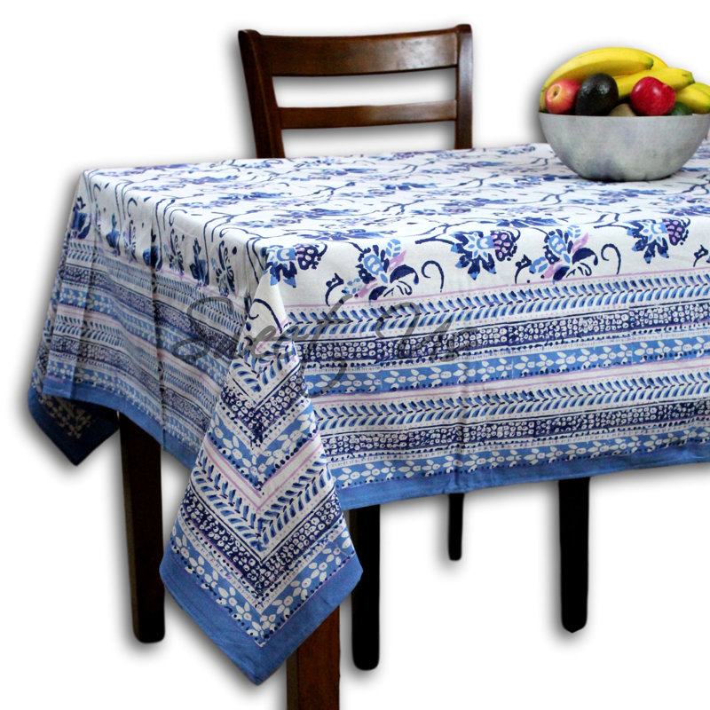 Block Print Cotton Floral Tablecloth, 60" x 60"