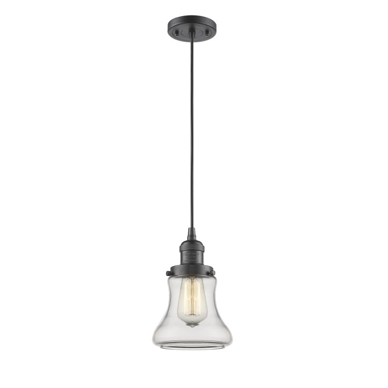 Luminaire suspendu en forme de cloche à 1 lumière Edda, Bronze huilé, Transparent, Compatible avec DEL